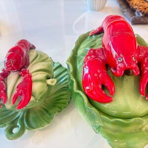 Brad Keeler Lobster on Cabbage Ceramic Dish Set of 2